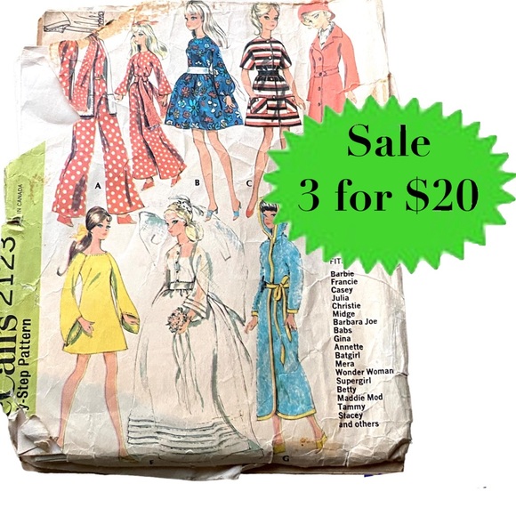 MCCALL’S 2123 Vintage sewing pattern doll clothes Barbie 60s complete clothing - Picture 1 of 11